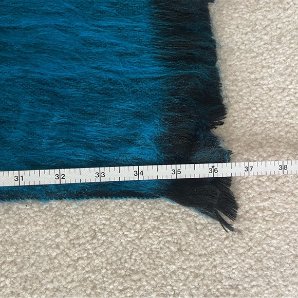 Blue Black Inca Wool Woven Poncho - turtleneck with fringe - Picture 9 of 9